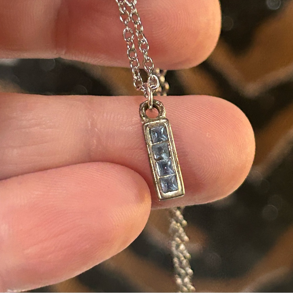 Handcrafted vintage blue rhinestone pendant on chain necklace